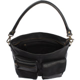 Schultertasche Umhängetasche Ledertasche Leder Damen schwarz LE0062