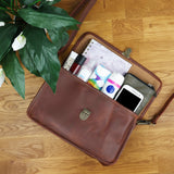 Schultertasche Umhängetasche Damen Leder gewachstes Rindsleder braun LE3044