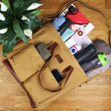 Shopper Beuteltasche Damentasche Canvas Leder cognac LE0040