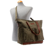 Shopper Beuteltasche Damentasche Canvas Leder grün LE0040