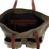 Shopper Beuteltasche Damentasche Canvas Leder grün LE0040