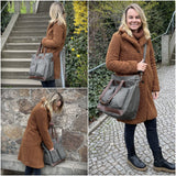 Shopper Beuteltasche Damentasche Canvas Leder grün LE0040