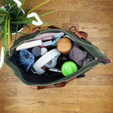 Shopper Beuteltasche Damentasche Canvas Leder grün LE0040