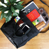 Shopper Beuteltasche Damentasche Canvas Leder schwarz LE0040