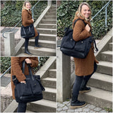 Shopper Beuteltasche Damentasche Canvas Leder schwarz LE0040