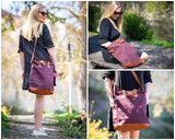 Shopper Henkeltasche Damen Canvas Leder bordeaux LE0037