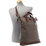 Shopper Henkeltasche Damen Canvas Leder braun grau LE0037