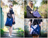 Shopper Henkeltasche Damen Canvas Leder navy LE0037