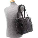 Shopper Schultertasche Henkeltasche Damen Handtasche Leder schwarz LE0061