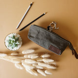 Stiftemappe Federtasche Stifteetui Federmappe Damen Herren Canvas Leder grün LE9026