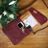 Umhängetasche Ledertasche Damen Schultertasche Wildleder bordeaux LE3027