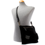 Umhängetasche Schultertasche Veloursleder Leder schwarz LE3027