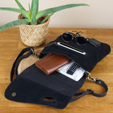 Umhängetasche Schultertasche Veloursleder Leder schwarz LE3027