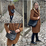 Umhängetasche Ledertasche Damen Herren Schultertasche Leder dunkelgrau LE0067