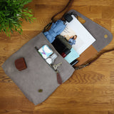 Umhängetasche Ledertasche Damen Schultertasche Wildleder grau LE3027