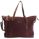 Weekender Reisetasche Shopper Damen Herren Leder Canvas bordeaux LE2013