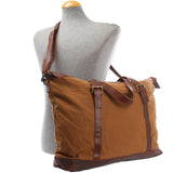 Weekender Reisetasche Shopper Damen Herren Leder Canvas cognac LE2013