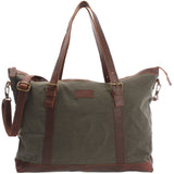 Weekender Reisetasche Shopper Damen Herren Leder Canvas grün LE2013