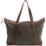 Weekender Reisetasche Shopper Damen Herren Leder Canvas grün LE2013