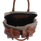 Reisetasche Weekender Handgepäck Canvas Leder 47cm grau LE2012