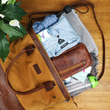 XXL Shopper Schultertasche Beuteltasche Leder Canvas cognac LE2005