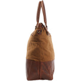 XXL Shopper Schultertasche Beuteltasche Leder Canvas cognac LE2005