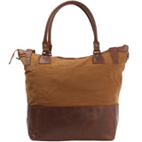 XXL Shopper Schultertasche Beuteltasche Leder Canvas cognac LE2005