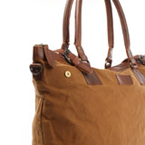 XXL Shopper Schultertasche Beuteltasche Leder Canvas cognac LE2005