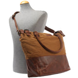 XXL Shopper Schultertasche Beuteltasche Leder Canvas cognac LE2005