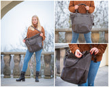 XXL Shopper Schultertasche Beuteltasche Leder Canvas grau LE2005