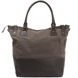 XXL Shopper Schultertasche Beuteltasche Leder Canvas grau LE2005