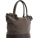 XXL Shopper Schultertasche Beuteltasche Leder Canvas grau LE2005