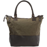 XXL Shopper Schultertasche Beuteltasche Leder Canvas grün LE2005