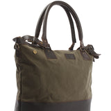 XXL Shopper Schultertasche Beuteltasche Leder Canvas grün LE2005