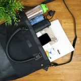 XXL Shopper Schultertasche Beuteltasche Leder Canvas schwarz LE2005