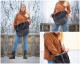 XXL Shopper Schultertasche Beuteltasche Leder Canvas schwarz LE2005