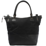 XXL Shopper Schultertasche Beuteltasche Leder Canvas schwarz LE2005