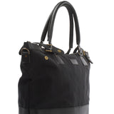 XXL Shopper Schultertasche Beuteltasche Leder Canvas schwarz LE2005