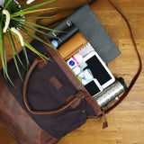 XXL Shopper Schultertasche Beuteltasche Leder Canvas mokka LE2005