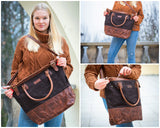 XXL Shopper Schultertasche Beuteltasche Leder Canvas mokka LE2005