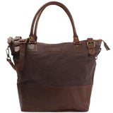 XXL Shopper Schultertasche Beuteltasche Leder Canvas mokka LE2005