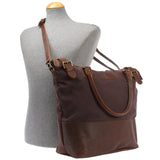 XXL Shopper Schultertasche Beuteltasche Leder Canvas mokka LE2005