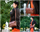 Schultertasche Umhängetasche Damen Leder gewachstes Rindsleder braun LE3044