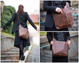 große Umhängetasche Schultertasche Beuteltasche Damentasche Leder braun LE0055