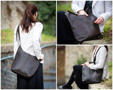 große Umhängetasche Schultertasche Beuteltasche Damentasche Leder dunkelbraun LE0055