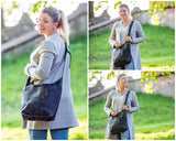 große Umhängetasche Schultertasche Beuteltasche Damentasche Leder grau LE0055