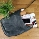 große Umhängetasche Schultertasche Beuteltasche Damentasche Leder grau LE0055