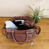 kleine Reisetasche Handgepäck Weekender Leder 47cm braun LE2023