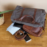 kleine Reisetasche Handgepäck Canvas Leder 45cm grau LE2009