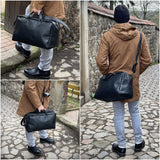 kleine Reisetasche Weekender Handgepäck Leder 45cm schwarz LE2009